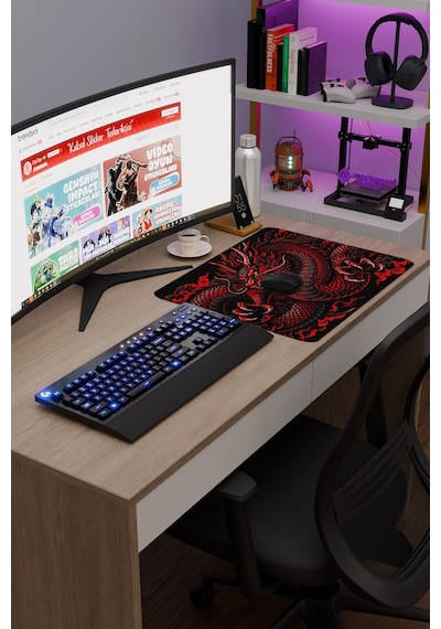 Ejderha Kırmızı V1 48x40 Xl Gaming Kauçuk Kaymaz Taban Mouse Pad Fare Altlığı