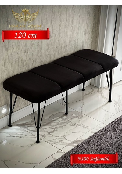 By Hakan Aşkın Metal Ayaklı 120 Cm %100 Mdf Babyface Puf & Bench Tekli 2024 7 Cm Sünger Extralı Siyah Babyface