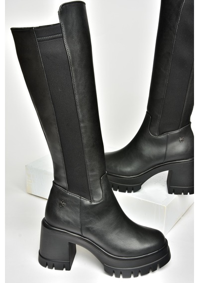 Fox Shoes T973390009 Siyah Kalın Topuklu Kadın Çizme Siyah