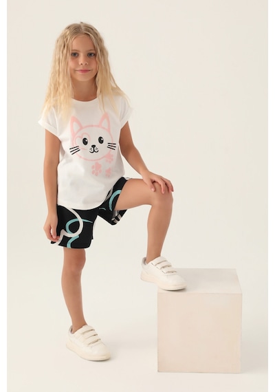 Rolypoly Cat Krem Kız Çocuk Şort Takım 5274-43025 Krem