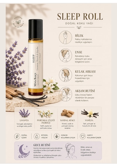 Sleep Roll - %100 Doğal Lavanta, Neroli, Sandal & Vanilya Yağı 10 Ml