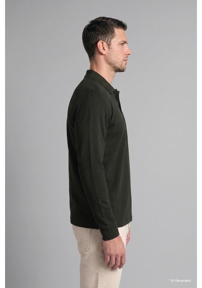 Defacto Regular Fit Düğmeli Polo Yaka Basic Sweatshirt I2039ax26wnkh538 Haki-kh538