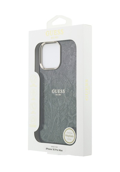 Apple Uyumlu iPhone 16 Pro Max Kılıf Guess Lisanslı M-safe Özellikli Yazı Logolu Python Desenli Kapak Siyah