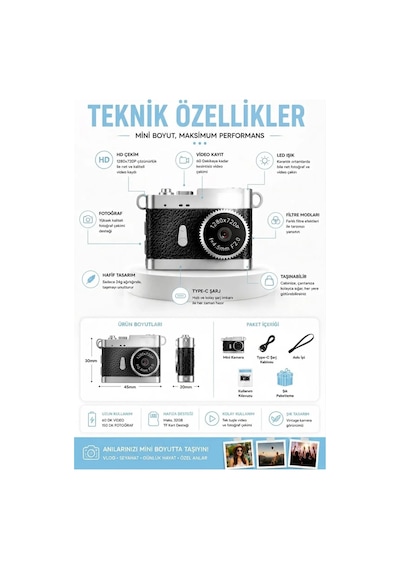 Ezere Pixcam Vintage Taşınabilir Mini Dijital Kamera Selfie Video Vlog Kamerası Mini Anahtarlık 1080p- 5775