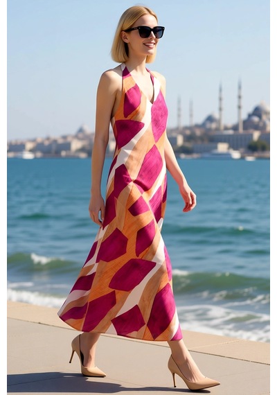 Benerly Kadın Kolsuz Halter Yaka Çiçek Desen Maxi Dokuma Elbise Astarlı S Çok renkli Benerly Kadın Kolsuz Halter Yaka Çiçek Desen Maxi Dokuma Elbise Astarlı S Çok renkli