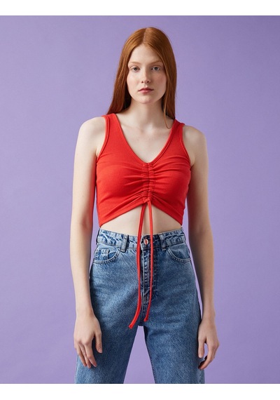 Koton Crop Atlet Büzgülü Kırmızı 1yal38068ık