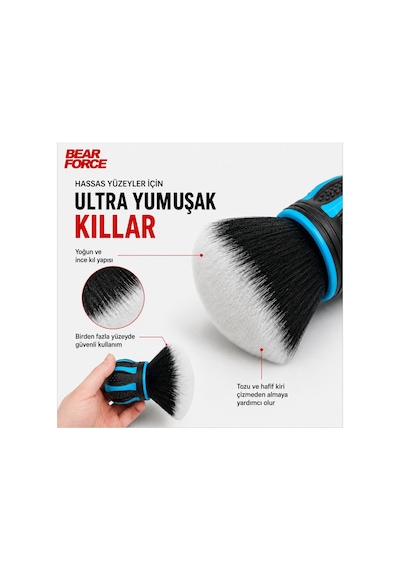 Robeve Bear Force Xl Ultra Yumuşak Oto Detay Fırçası Araç Iç Ve Dış Temizlik Fırçası Ergonomik Tutuş Çizmeden Temizlik Stand Dahil Jant, Havalandırma, Torpido Ve Detay Temizleme Fırçası