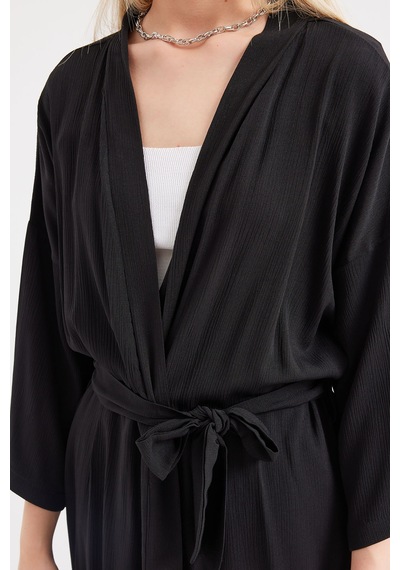 Bigdart 5835 Yırtmaçlı Yazlık Kimono - Siyah 001