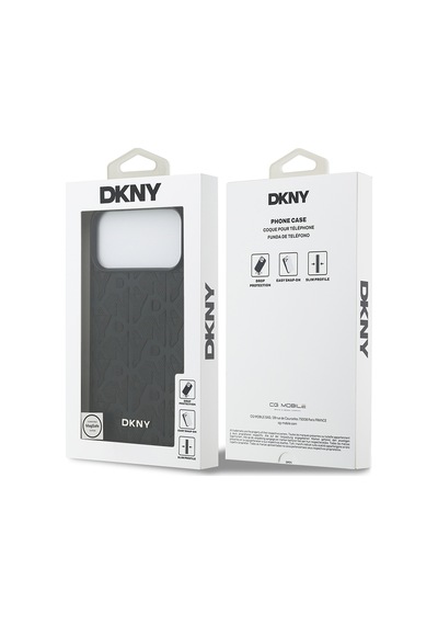 Apple Uyumlu iPhone 17 Pro Max Kılıf Dkny Lisanslı M-safe Özellikli 3d Yazılı Grid Pattern Kapak Siyah Siyah