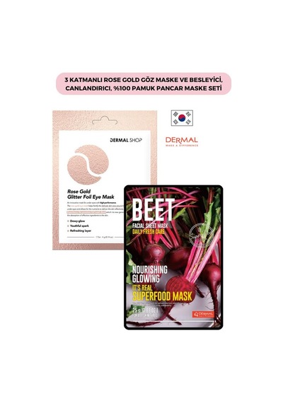 Dermal 3 Katmanlı Rose Gold Göz Maskesi + Besleyici Canlandırıcı Pamuk Pancar Maskesi