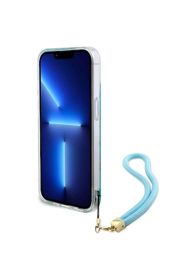 Apple Uyumlu iPhone 15 Kılıf Guess Lisanslı Desenli Yazı Logolu Askı İpli Holografik Glitter Peony Siyah