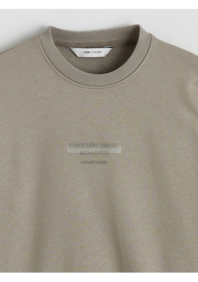 Lcw Vision Bej Bisiklet Yaka Baskılı Erkek Kalın Sweatshirt
