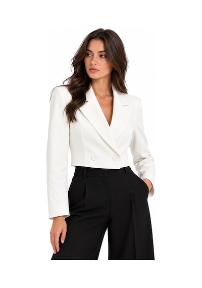Lafela Kruvaze Kapama Yapılı Crop Blazer Beyaz