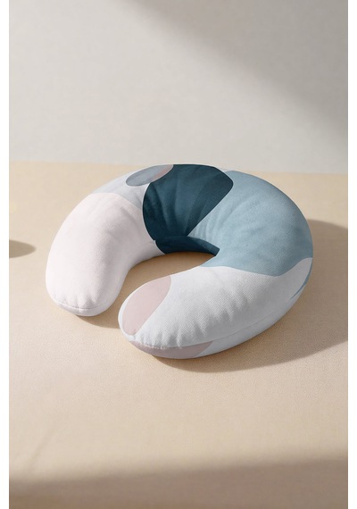 Soyut Geometrik Desenli Ergonomik Boyun Yastığı - Modern Pastel Mavi Pembe Seyahat Yastığı Metalik Orman Krem Bej