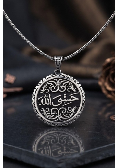 Hasbiyallah Yazılı - Allah Bana Yeter Yazlı 925 Ayar Gümüş Kolye Zincir 903218