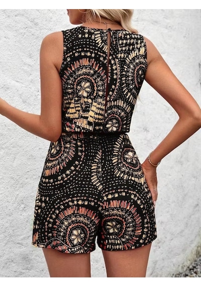 Alyn Wear Kadın Kolsuz Bisiklet Yaka Kısa Desenli Süprem Tulum Çok Renkli