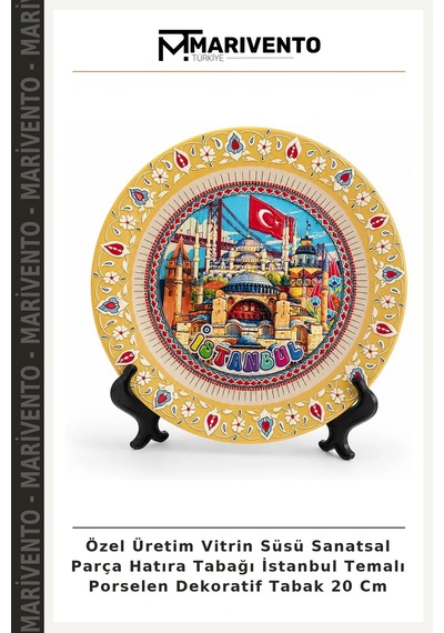Özel Üretim Vitrin Süsü Sanatsal Parça Hatıra Tabağı İstanbul Temalı Porselen Dekoratif Tabak 20 Cm