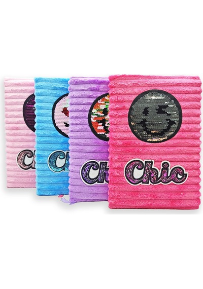 Peluş Pullu Not Defteri 20x13 Cm , 60 Yaprak, Gülenyüz - Mor