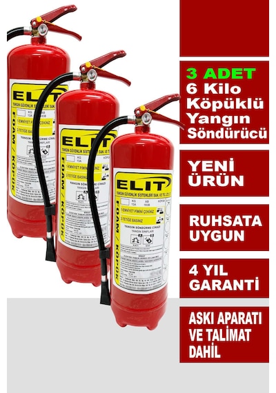 6 Kg Köpüklü Yangın Söndürme Tüpü Askı Aparatı Ve Talimat Dahil Ruhsata Uygun 3'lü Paket