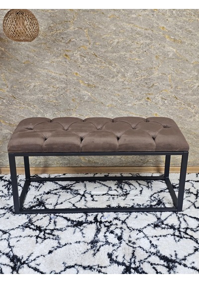 Zafir Siyah Boyalı Diktörtgen 100 Cm X 40 Cm Oturak Puf - Bench - Makyaj Oturağı - Oturak Kahverengi