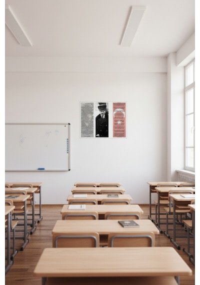 Çerçeveli Atatürk Tablosu 3 Lü Set Gençliğe Hitabe, Atatürk Portresi Ve İstiklal Marşı