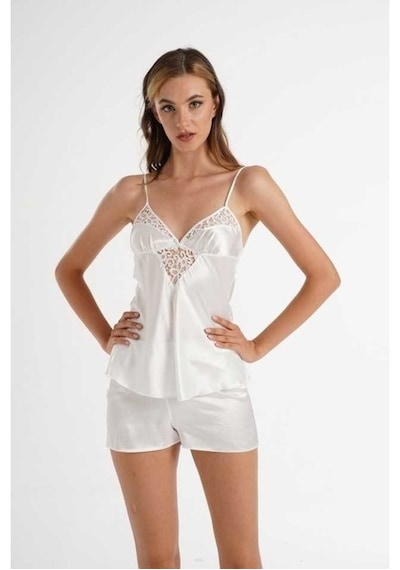 Pierre Cardin 6270 Ipek Saten 6 Lı Sabahlık Pijama Set Takım Ekru