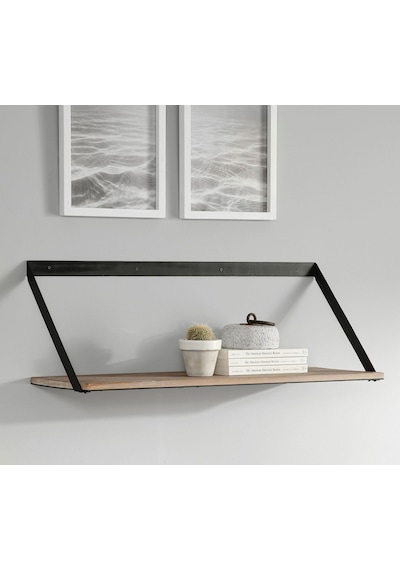 Metal Ayaklı 3'lü Duvar Rafı - Demir Ayaklı Doğal Ahşap Duvar Kitaplığı 20x35x50 Cm Ahşap