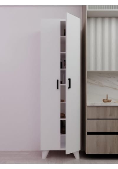 8 Raflı 2 Kapaklı 16r Elbise Dolabı Kazak Dolabı Çok Amaçlı Dolap Beyaz Beyaz