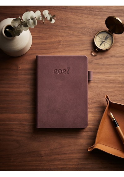2027 Termo Deri Haftalık Ajanda Çizgili Mini 9x14 Bordo