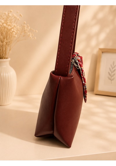 Zeydila Bordo Şal Detaylı Mini Omuz Çantası Günlük Şık Kadın Çanta