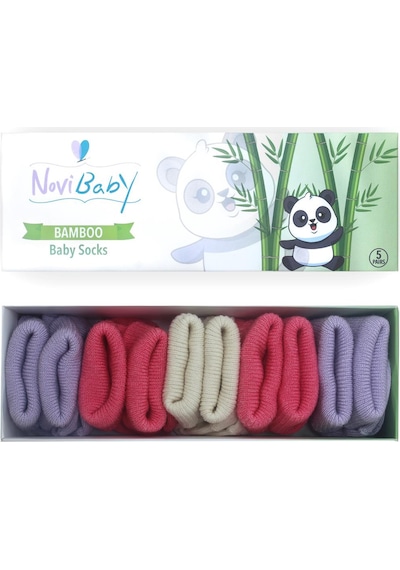Novibaby 5'li Bambu Yenidoğan Bebek Çorabı I Pinky Rose I 0-6 ay "Karışık Renkli"