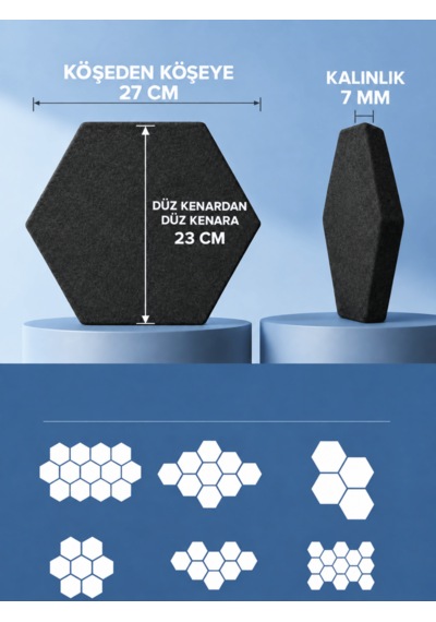 Beylini 12'li Akustik Panel Keçe 7mm Kendinden Yapışkanlı Duvar Kaplama Ses Isı Yalıtım Duvar Kaplama 23 Cm