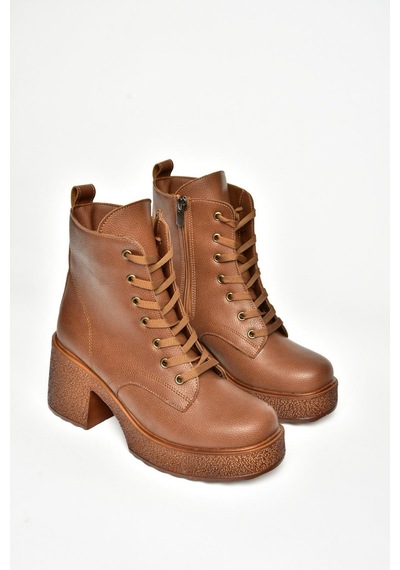 Fox Shoes T996533009 Taba Kalın Topuklu Kadın Bot Taba-Suni Deri Taba