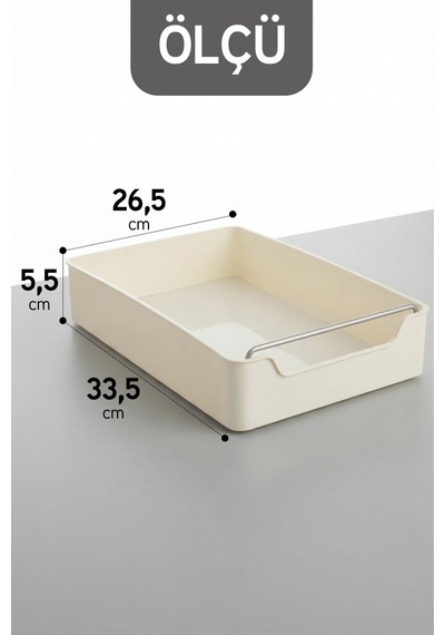 2'li Kendinden Bantlı Sürgülü Raylı Çok Amaçlı Dolap İçi Organizer Banyo Mutfak Düzenleyici 26x34 Cm Krem
