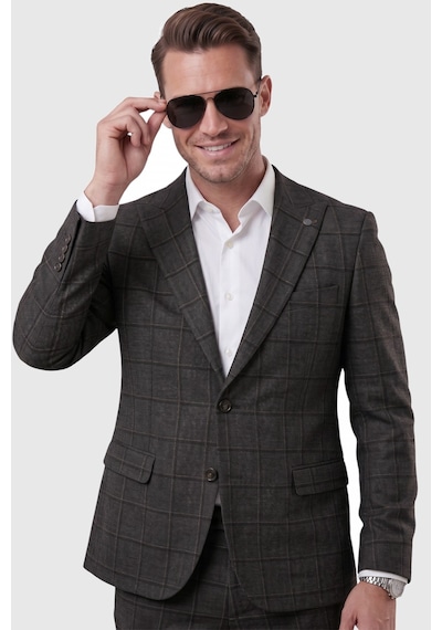 Rizzup Füme Kare Desenli Slim Fit Erkek Takım Elbise Çift Düğme Çift Yırtmaç 2 Li Takım 2601812 Rizzup Füme Kare Desenli Slim Fit Erkek Takım Elbise Çift Düğme Çift Yırtmaç 2 Li Takım 2601812