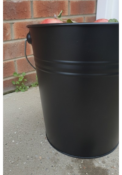 15 Litre Kapaklı Metal Siyah Kova - Çok Amaçlı Saklama Kabı Ve Saksı 30x27/23 Cm