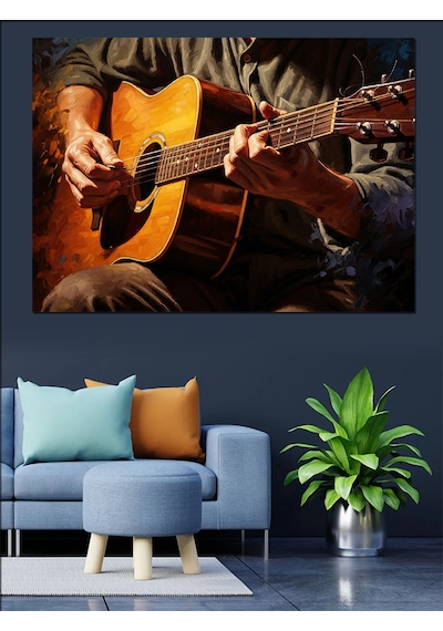 Ahşap Tablo Gitar Çalan Adam Portresi