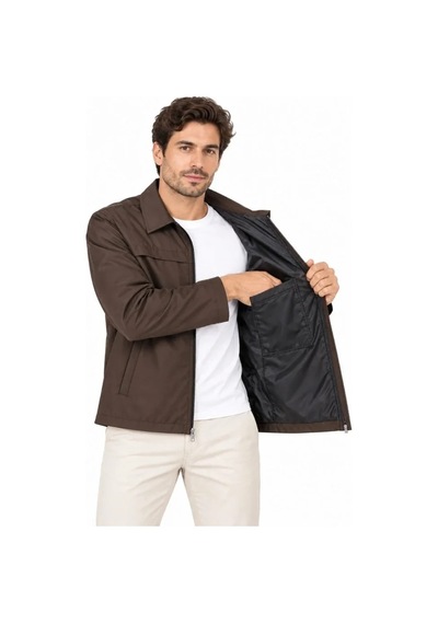 DefyModa Erkek Su İtici Rüzgar Keser Astarlı Tam Fermuarlı 4 Mevsim Regular Fit Mont Ceket - Kahverengi