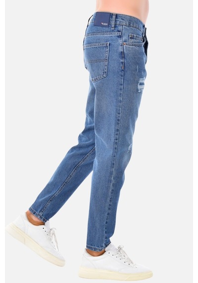 Cedy Denim Erkek Yüksek Bel Mom Jean Dar Paça Likralı Pantolon C333 Mavi