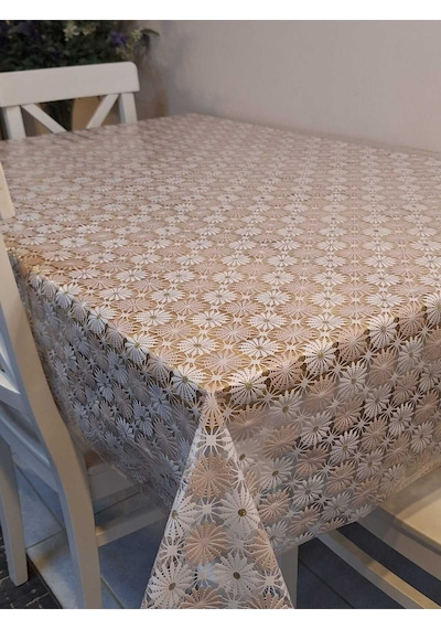 İthal Pvc Muşamba - Desenli Silinebilir Masa Örtüsü 11lace015 Bej