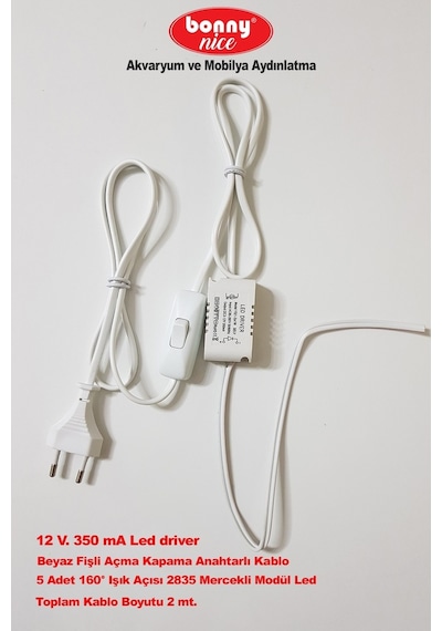 Akvaryum Modül Led Aydınlatma Beyaz Işık Anahtarlı 5'Li 432001734
