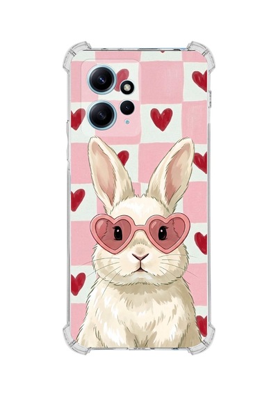 Printify Redmi Note 12 4g İle Uyumlu Pembe Pötikare Serisi Pembe Zıpzıp Tasarımlı Uv Baskılı Köşe Korumalı Antişok Kılıf Şeffaf