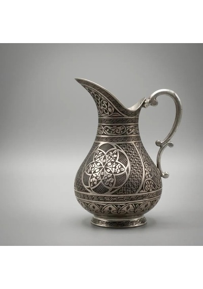 Bakır Sürahi 2 Litre İçi Kalaylı Geleneksel Dövme Ve El İşlemeli İbrik