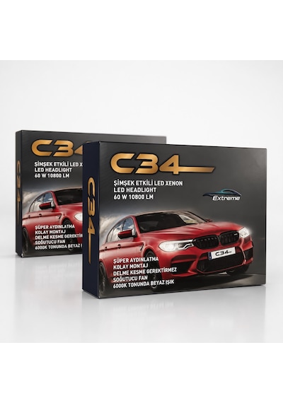 C34 Extreme H1 Şimşek Etkili Led Xenon Far Ampulü 6000k 60w 10800lm 2 Li Takım