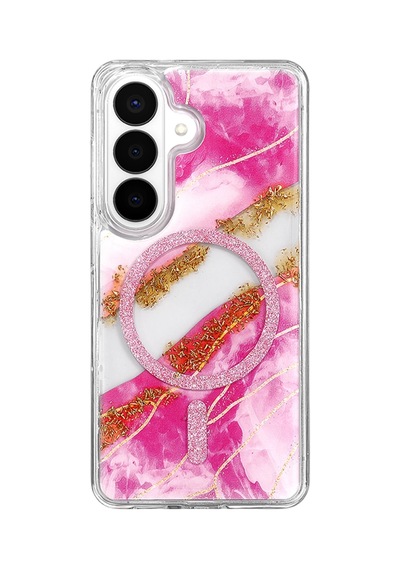Onegif Samsung Uyumlu Galaxy S26 Lotus Simli Magsafe Kapak - Pembe