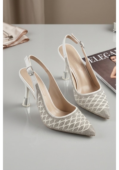 Papuç Sepeti 9 Cm Topuklu Kadın Stiletto Ayakkabı Beyaz