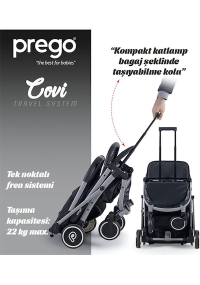 Prego 2024 Covi Kabin Tipi Bebek Arabası - Siyah Tek (Tek Araba)