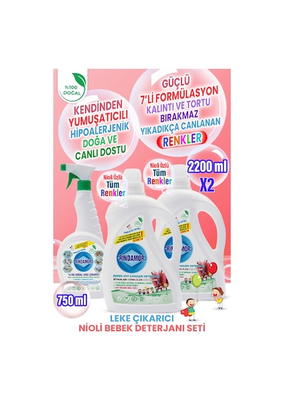 %100 Doğal Bitkisel Bebek Çamaşır Deterjanı Organik Nioli Yağlı Ve Leke Çıkarıcı Seti 2200 ML