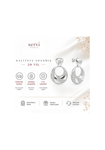Servi 925 Ayar Gümüş Zirkon Taşlı Sarmal Halka Küpe-331