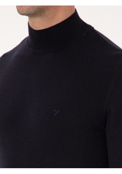 Cacharel Lacivert Slim Fit Pamuk Karışımlı Yarım Balıkçı Yaka Basic Triko Kazak